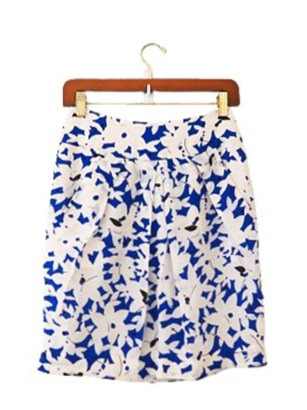 Anthropologie Odille Blue & White Floral Pleated Silk Skirt sz 0